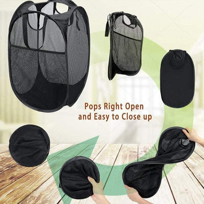 2PCS Foldable Mesh Laundry Hampers with Handles and Pocket for Clothes Storage