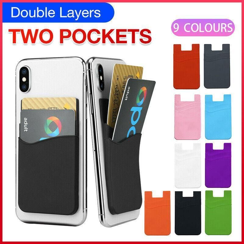 Silicone Phone Card Holder Double Layer Adhesive Wallet with 3M Backing - Purple