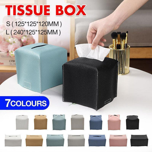 Large Size Tissue Box Dispenser Paper Holder Napkin Case Pu Leather Cover - Black - Mekamart Australia