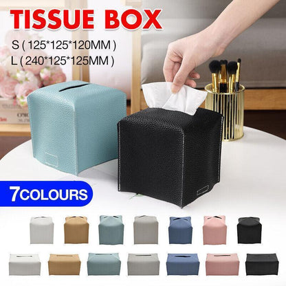 Large Size Tissue Box Dispenser Paper Holder Napkin Case Pu Leather Cover - White - Mekamart Australia