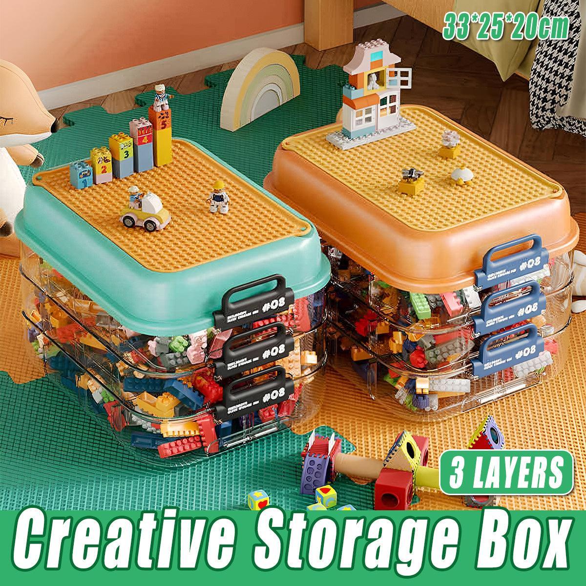 3-Layer Stackable Storage Box for Building Blocks Toy Organizer with Sorting Trays - Green - Mekamart Australia