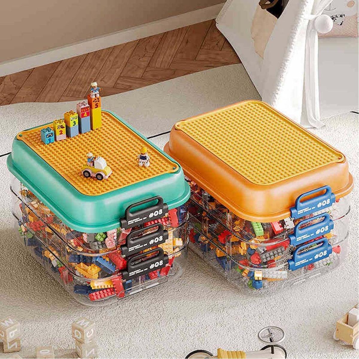 3-Layer Stackable Storage Box for Building Blocks Toy Organizer with Sorting Trays - Green - Mekamart Australia