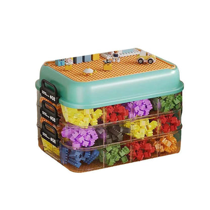 3-Layer Stackable Storage Box for Building Blocks Toy Organizer with Sorting Trays - Green - Mekamart Australia
