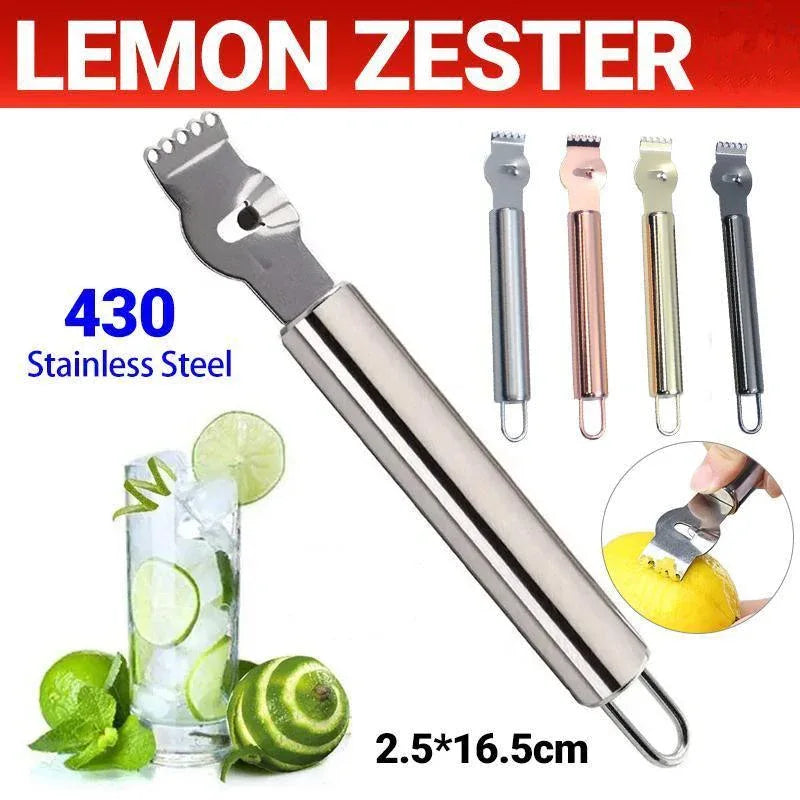 Lemon Zester Grater Knife Tool Stainless Steel with Channel Garnish Citrus Lime - Rose Gold - Mekamart Australia