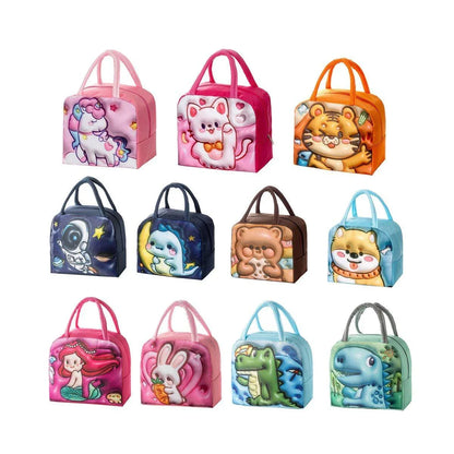 Cute 3D Cartoon Insulated Lunch Bag Oxford Fabric Bento Tote for School Use - Orange Tiger - Mekamart Australia