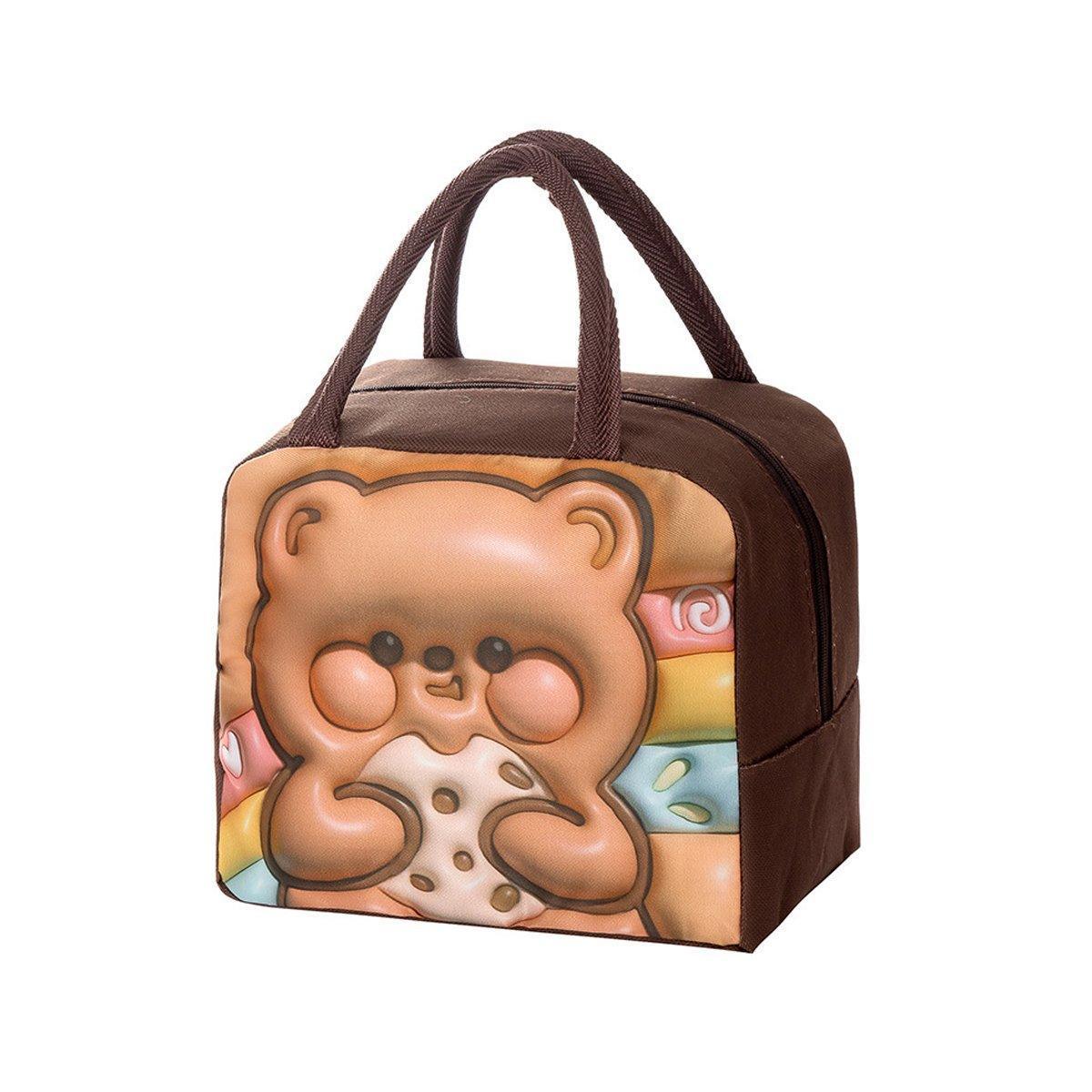 Cute 3D Cartoon Insulated Lunch Bag Oxford Fabric Bento Tote for School Use - Orange Tiger - Mekamart Australia