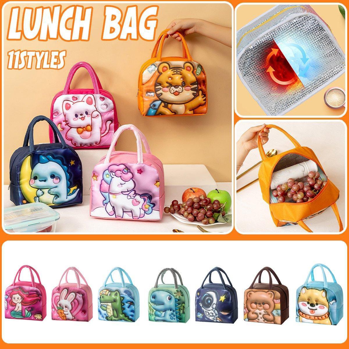 Cute 3D Cartoon Insulated Lunch Bag Oxford Fabric Bento Tote for School Use - Blue Puppy - Mekamart Australia