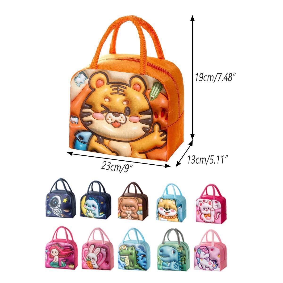 Cute 3D Cartoon Insulated Lunch Bag Oxford Fabric Bento Tote for School Use - Blue Puppy - Mekamart Australia