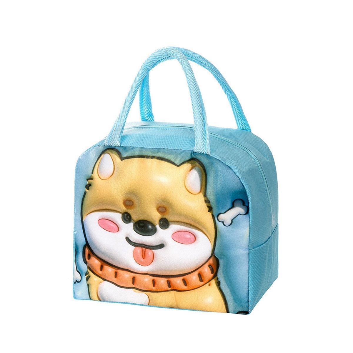 Cute 3D Cartoon Insulated Lunch Bag Oxford Fabric Bento Tote for School Use - Blue Puppy - Mekamart Australia