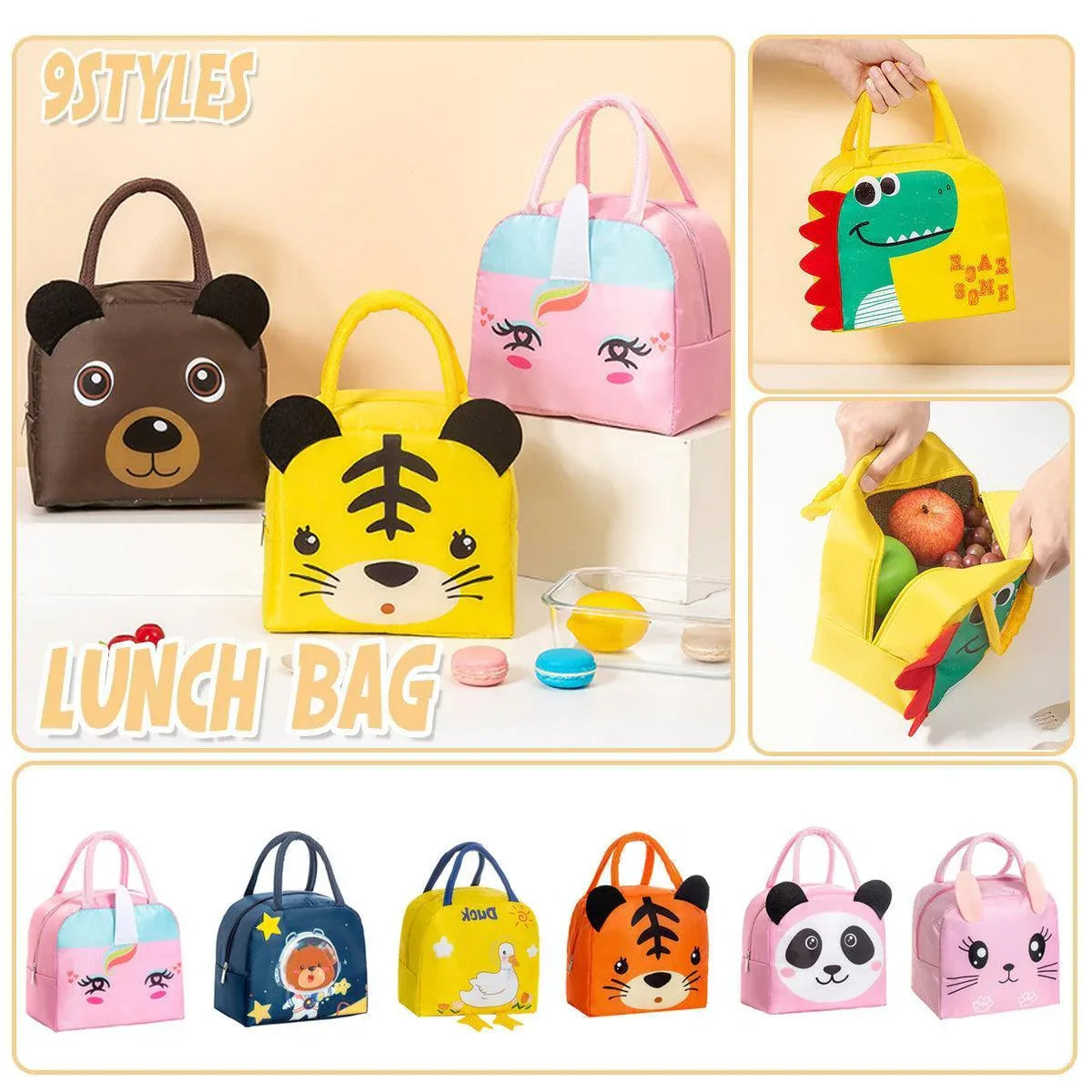 3D Bento Lunch Bag Cartoon Handbag Insulated Food Box Bag for Students LunchTote - Navy Blue Space Bear - Mekamart Australia