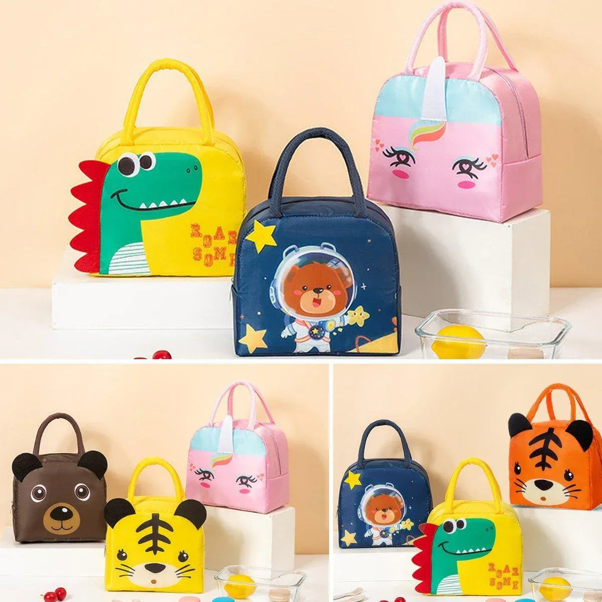 3D Bento Lunch Bag Cartoon Handbag Insulated Food Box Bag for Students LunchTote - Navy Blue Space Bear - Mekamart Australia