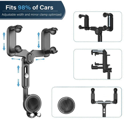 Mobile Phone Rearview Mirror Holder Strong Grip Fits Most Smartphones Car Use