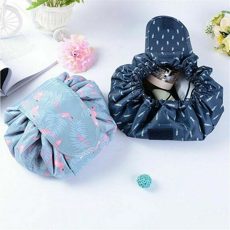 Portable Travel Makeup Bag Drawstring Cosmetic Pouch Lazy Storage Organiser Case - Orange Flower - Mekamart Australia