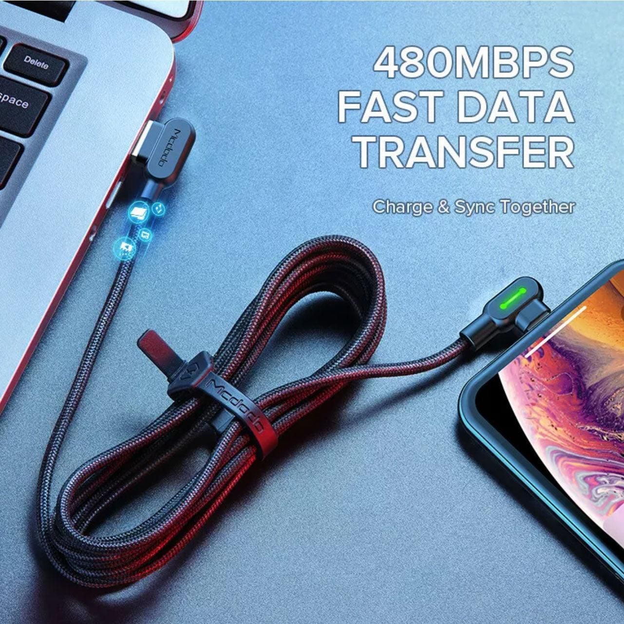 Mcdodo Fast Usb Cable Heavy Duty Charging Syn Charger Type-C 90 Degree Angle - 0.5m