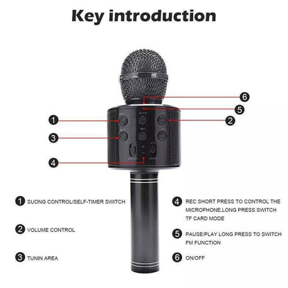 Karaoke Microphone Speaker Wireless Bluetooth Handheld Mic Usb Player Ktv Ws858 - Black