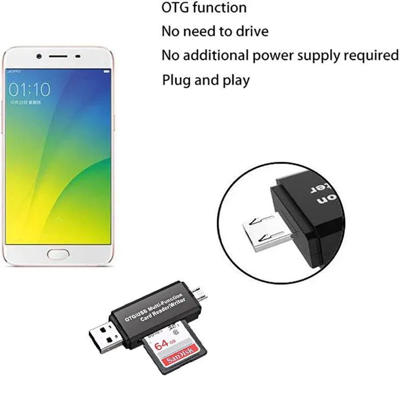 OTG USB 2.0 Card Reader Adapter for Micro SD TF PC and Mobile Phone Use - Black