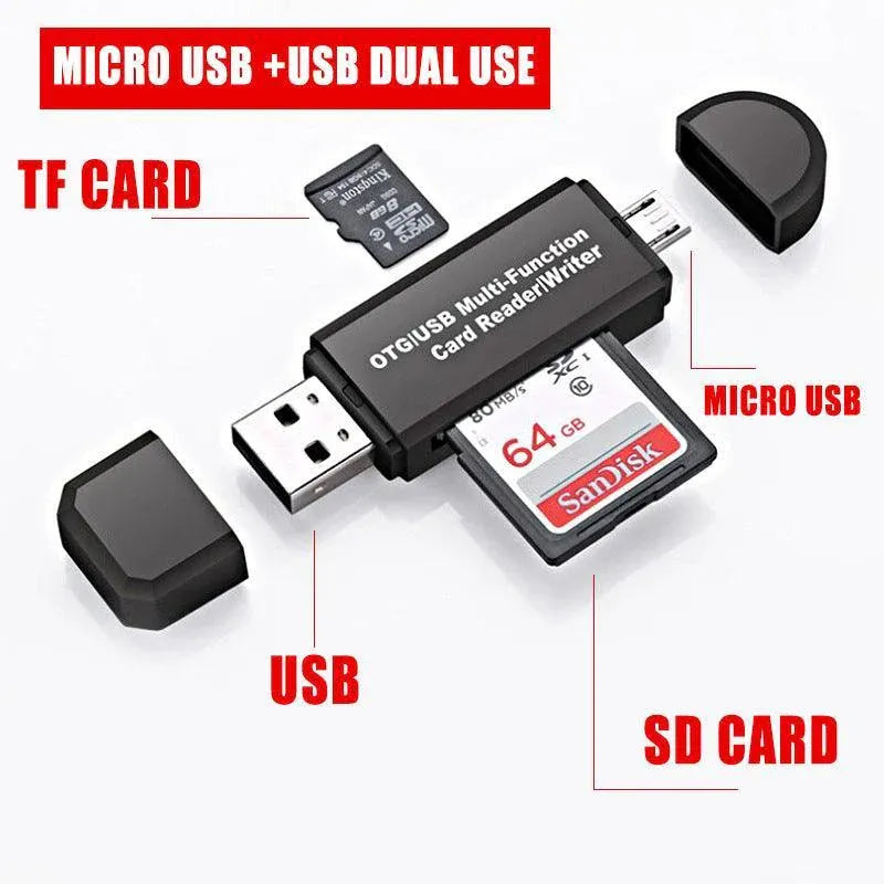 OTG USB 2.0 Card Reader Adapter for Micro SD TF PC and Mobile Phone Use - White