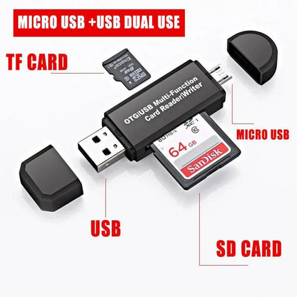 OTG USB 2.0 Card Reader Adapter for Micro SD TF PC and Mobile Phone Use - White