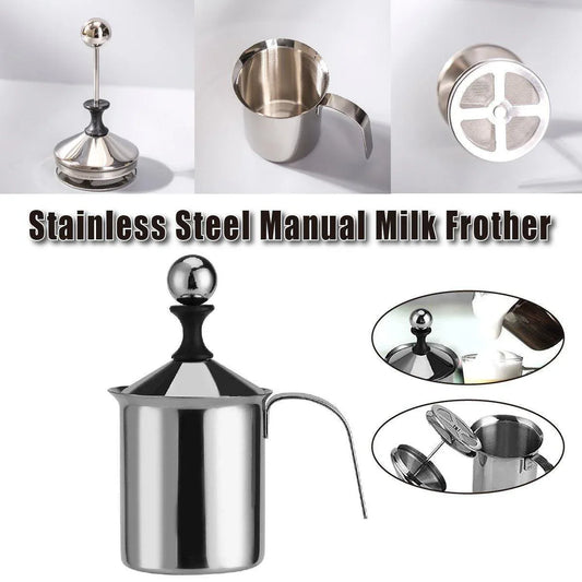 400ml Stainless Steel Manual Milk Frother Double Mesh Strainer Frothing Pitcher - Mekamart Australia