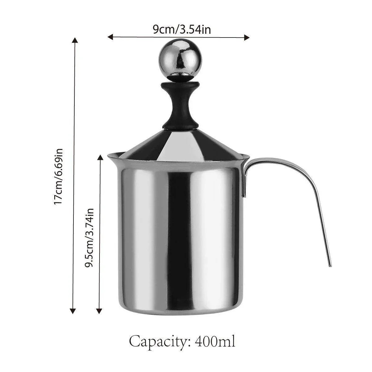 400ml Stainless Steel Manual Milk Frother Double Mesh Strainer Frothing Pitcher - Mekamart Australia