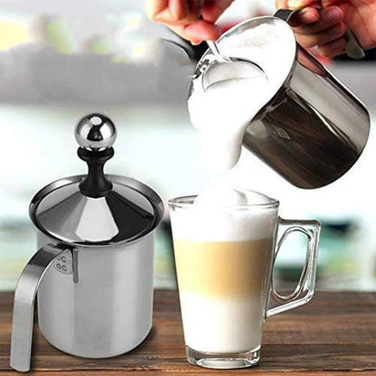 400ml Stainless Steel Manual Milk Frother Double Mesh Strainer Frothing Pitcher - Mekamart Australia