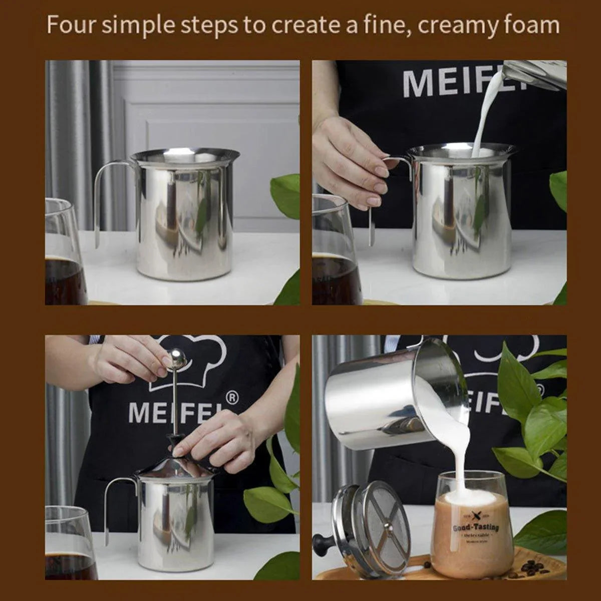 400ml Stainless Steel Manual Milk Frother Double Mesh Strainer Frothing Pitcher - Mekamart Australia