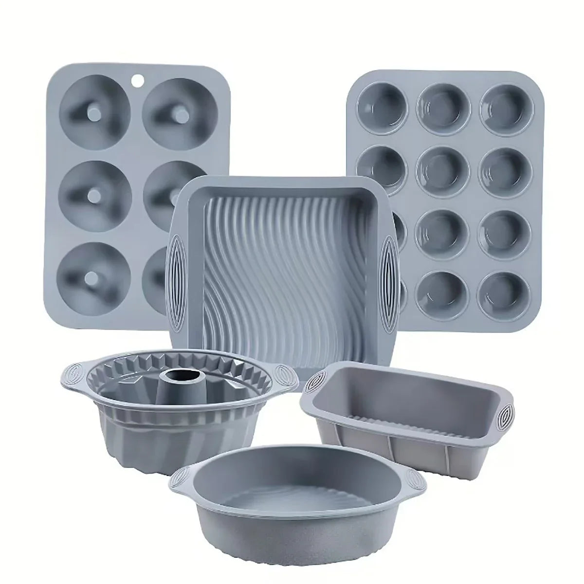6PCS Silicone Cake Mould Set Baking Pans Nonstick Cupcake Cookie Tools Reusable - Green - Mekamart Australia