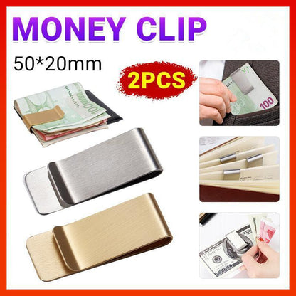 Clip Note Business Card Holder Stainless Steel Mens Wallet Metal - Gold - Mekamart Australia