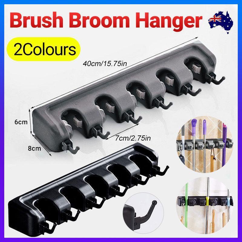 Broom Hanger Mop Holder Wall Mounted Brush Storage Rack Organizer Kitchen Tool - Black - Mekamart Australia