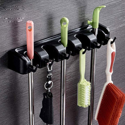 Broom Hanger Mop Holder Wall Mounted Brush Storage Rack Organizer Kitchen Tool - Black - Mekamart Australia