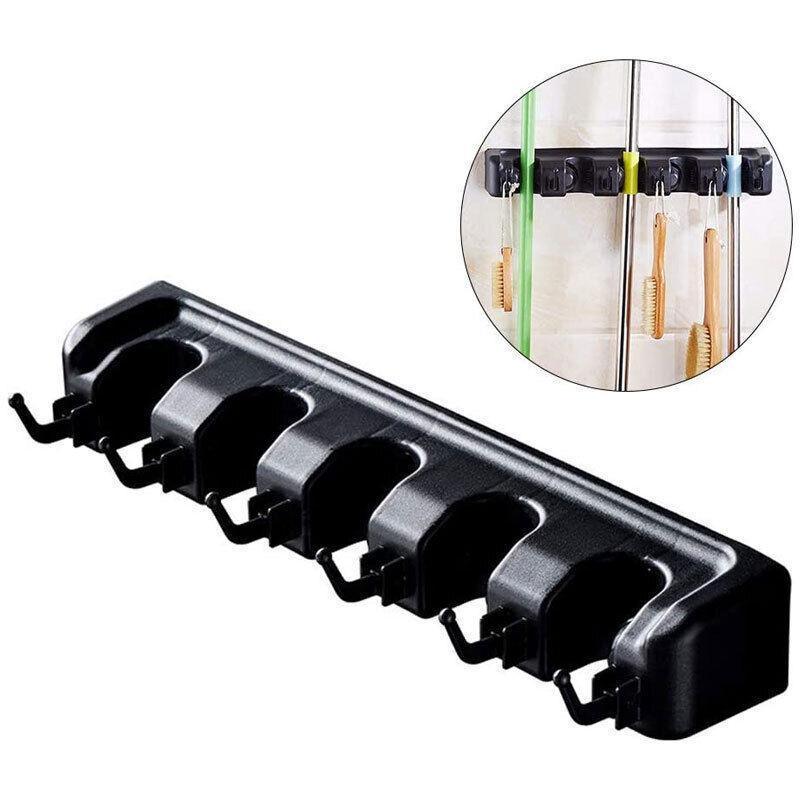 Broom Hanger Mop Holder Wall Mounted Brush Storage Rack Organizer Kitchen Tool - Black - Mekamart Australia