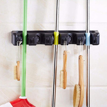 Broom Hanger Mop Holder Wall Mounted Brush Storage Rack Organizer Kitchen Tool - Black - Mekamart Australia