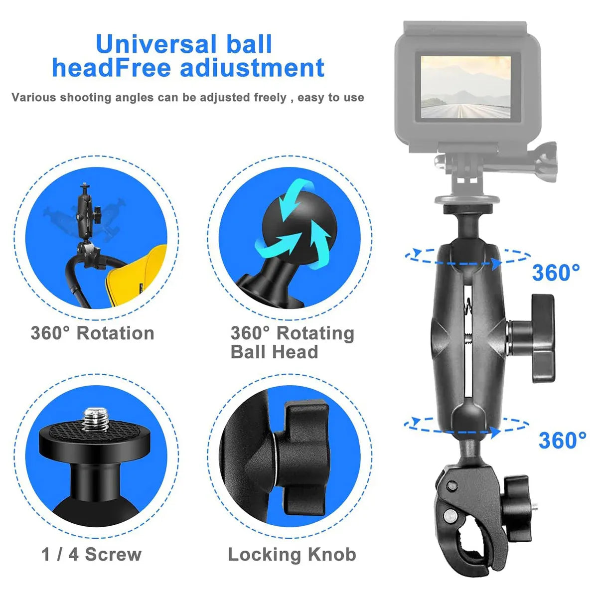 Motorcycle Phone Camera Mount Anti Shake for Bike Scooter Navigation Secure - S