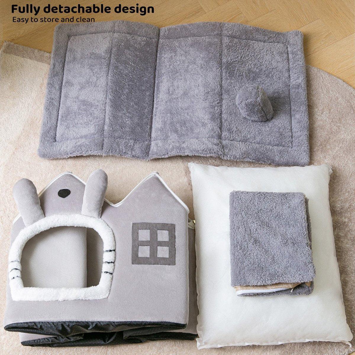 Removable Washable Pet House Four Seasons Cat Enclosed House - Brown-S - Mekamart Australia