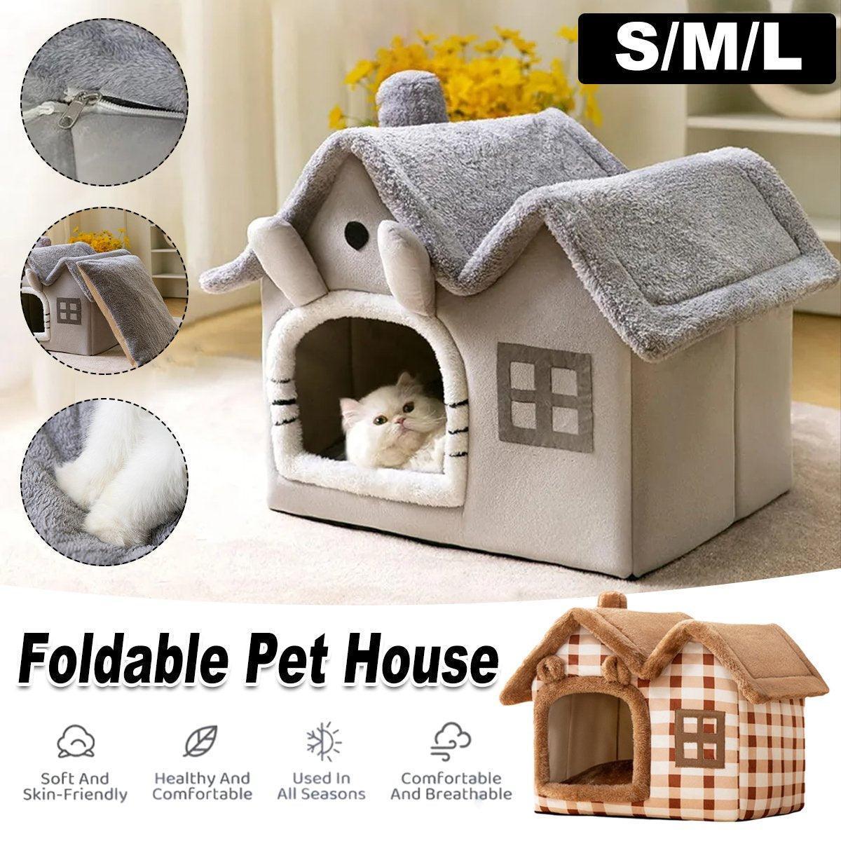 Removable Washable Pet House Four Seasons Cat Enclosed House - Grey-M - Mekamart Australia