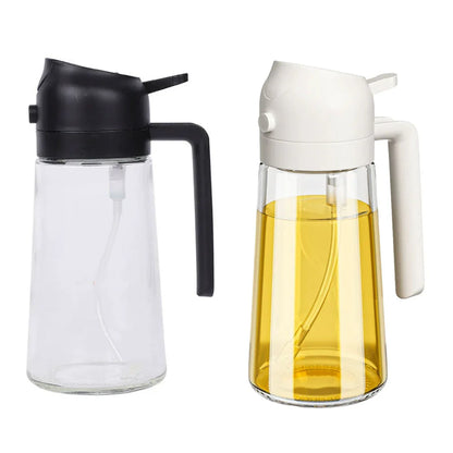 2-in-1 470ml Glass Oil Bottle Spray Pour Automatic Pressure Control Kitchen Tool - Black - Mekamart Australia