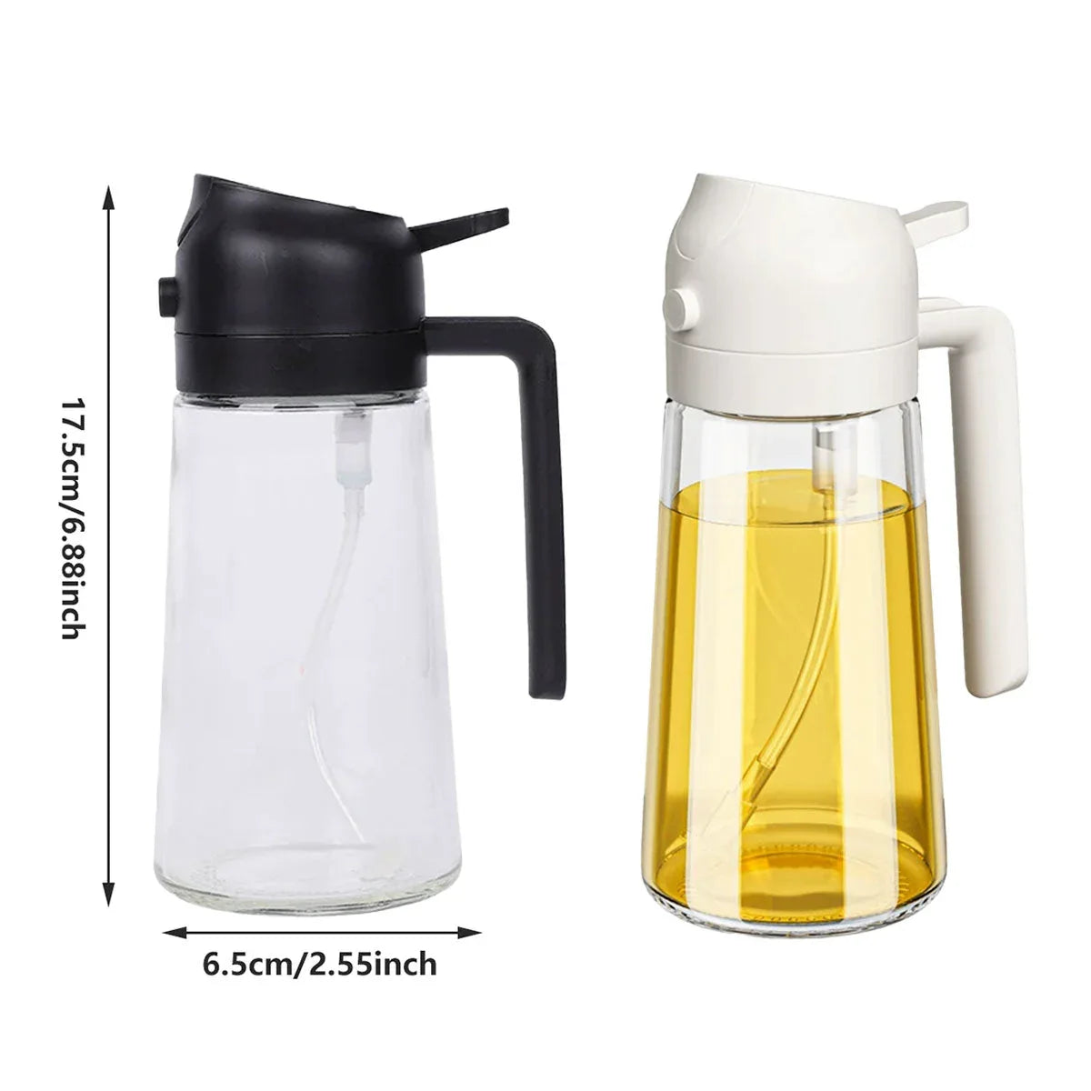 2-in-1 470ml Glass Oil Bottle Spray Pour Automatic Pressure Control Kitchen Tool - Black - Mekamart Australia