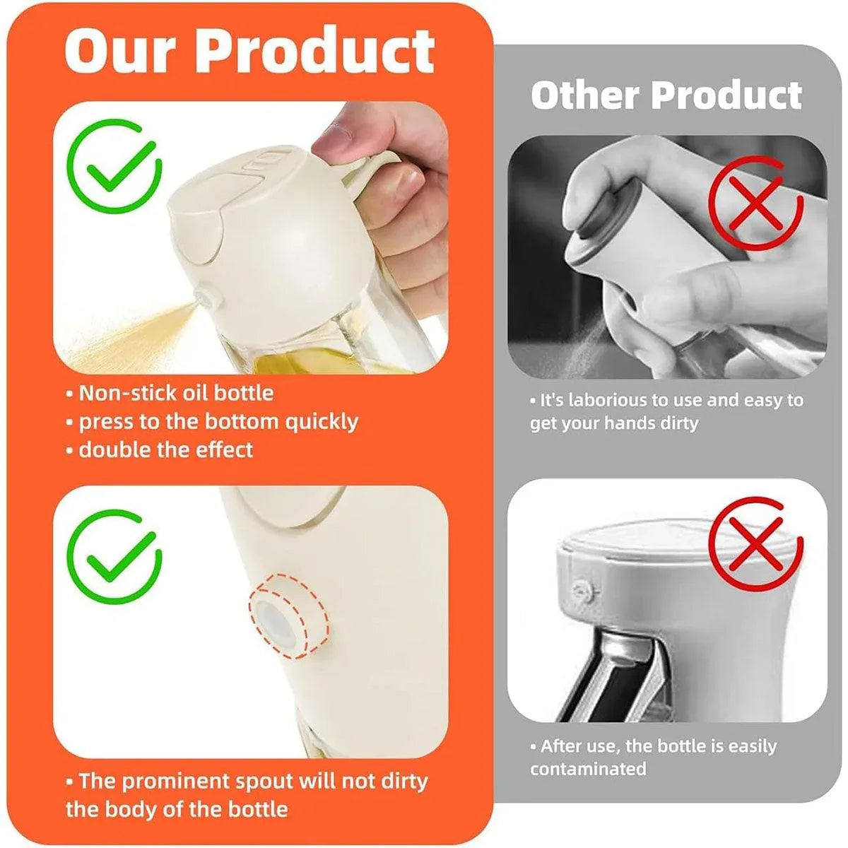 2-in-1 470ml Glass Oil Bottle Spray Pour Automatic Pressure Control Kitchen Tool - Black - Mekamart Australia