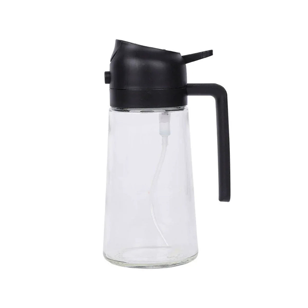 2-in-1 470ml Glass Oil Bottle Spray Pour Automatic Pressure Control Kitchen Tool - Black - Mekamart Australia