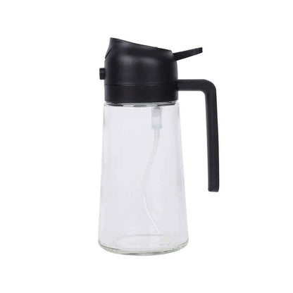 2-in-1 470ml Glass Oil Bottle Spray Pour Automatic Pressure Control Kitchen Tool - Black - Mekamart Australia