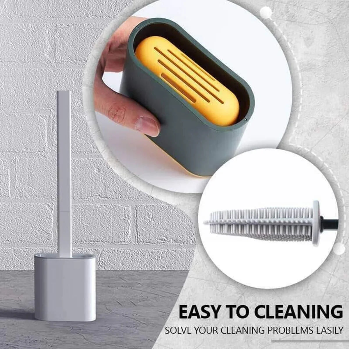 TPR Toilet Brush Set Silicone-Like Head with Holder Wall Mounted Detachable Handle - Black * 1 Unit - Mekamart Australia