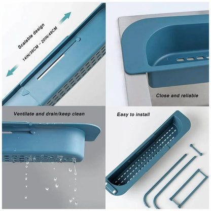 Telescopic Sink Rack Holder Expandable Storage Drain Basket Home Kitchen Kit - White - Mekamart Australia