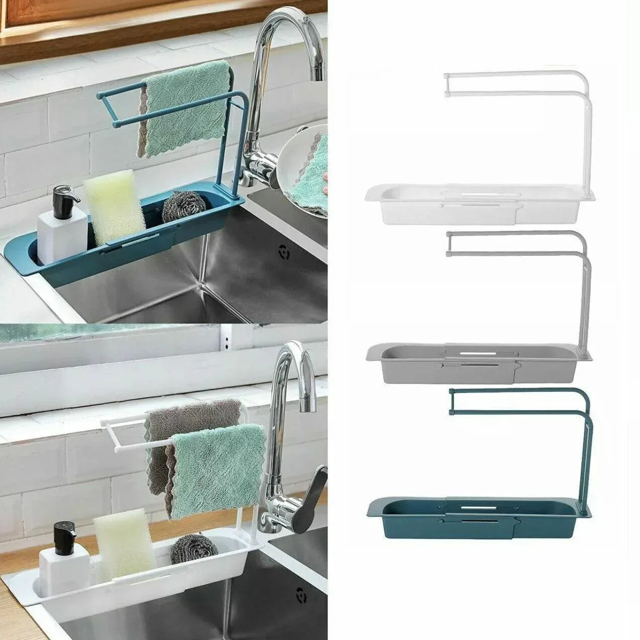 Telescopic Sink Rack Holder Expandable Storage Drain Basket Home Kitchen Kit - White - Mekamart Australia