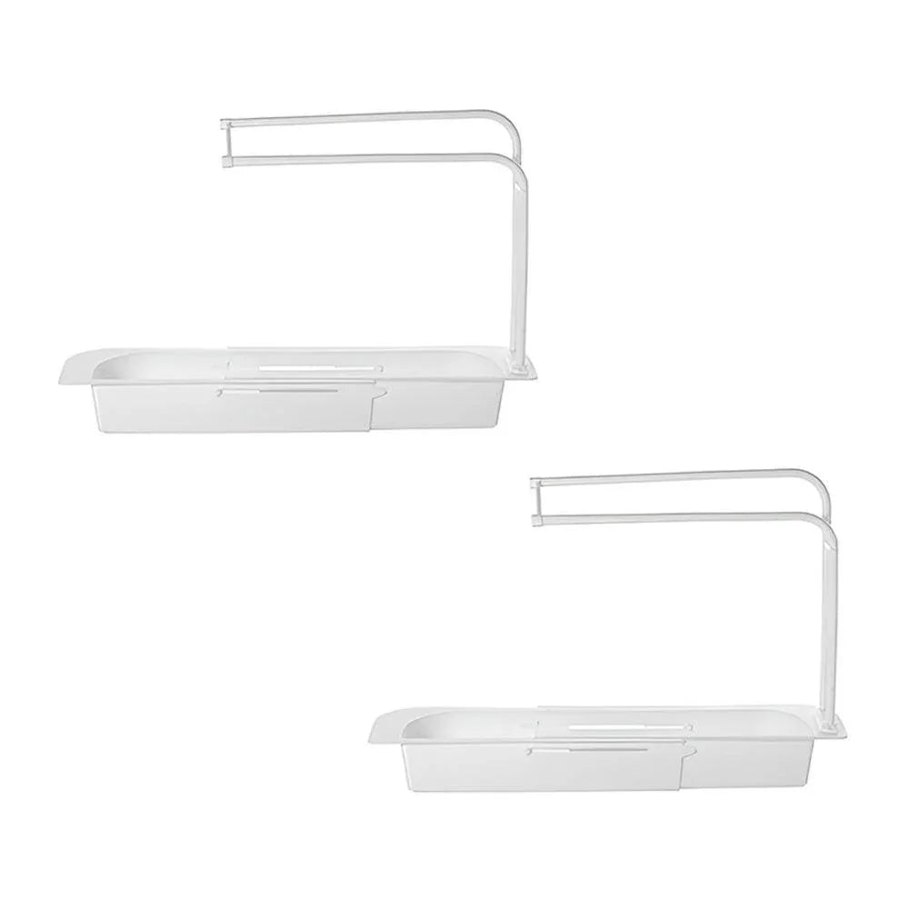 Telescopic Sink Rack Holder Expandable Storage Drain Basket Home Kitchen Kit - White - Mekamart Australia