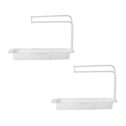 Telescopic Sink Rack Holder Expandable Storage Drain Basket Home Kitchen Kit - White - Mekamart Australia