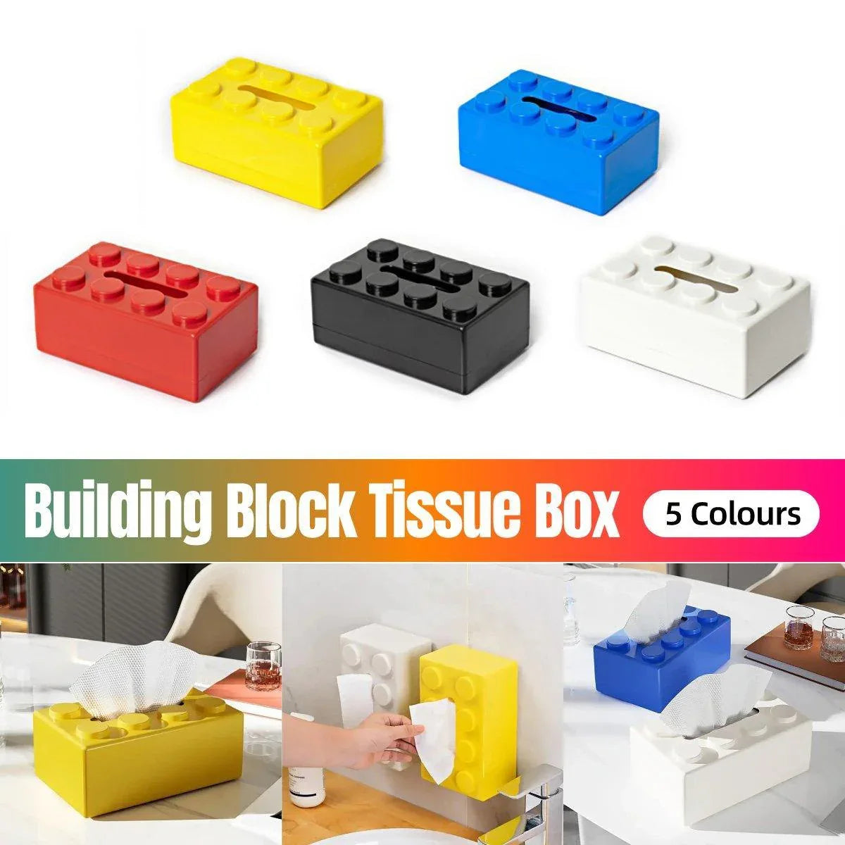 Tissue Box Cover Creative Building Block Cute Napkin Dispenser Holder Home Decor - White - Mekamart Australia