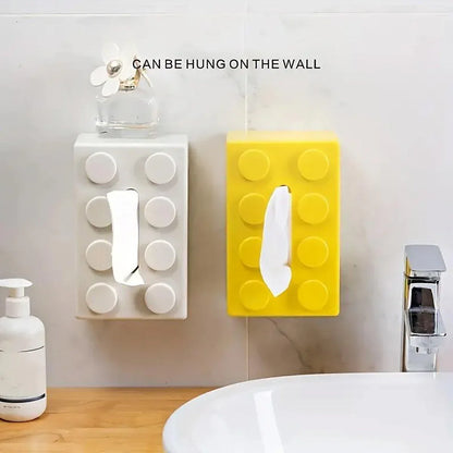 Tissue Box Cover Creative Building Block Cute Napkin Dispenser Holder Home Decor - White - Mekamart Australia
