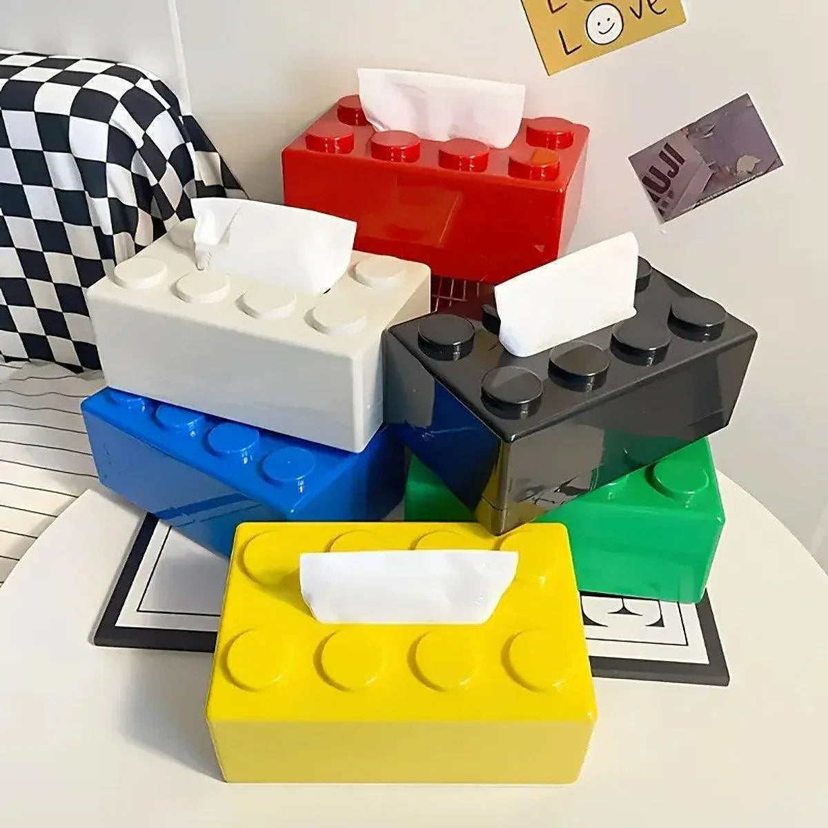 Tissue Box Cover Creative Building Block Cute Napkin Dispenser Holder Home Decor - White - Mekamart Australia
