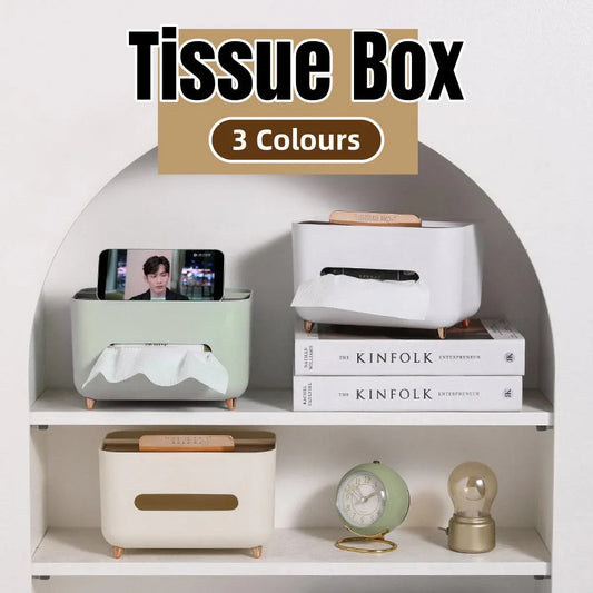 Tissue Box Dispenser Storage Box Napkin Case Remote Control Box Multi-Function - White - Mekamart Australia