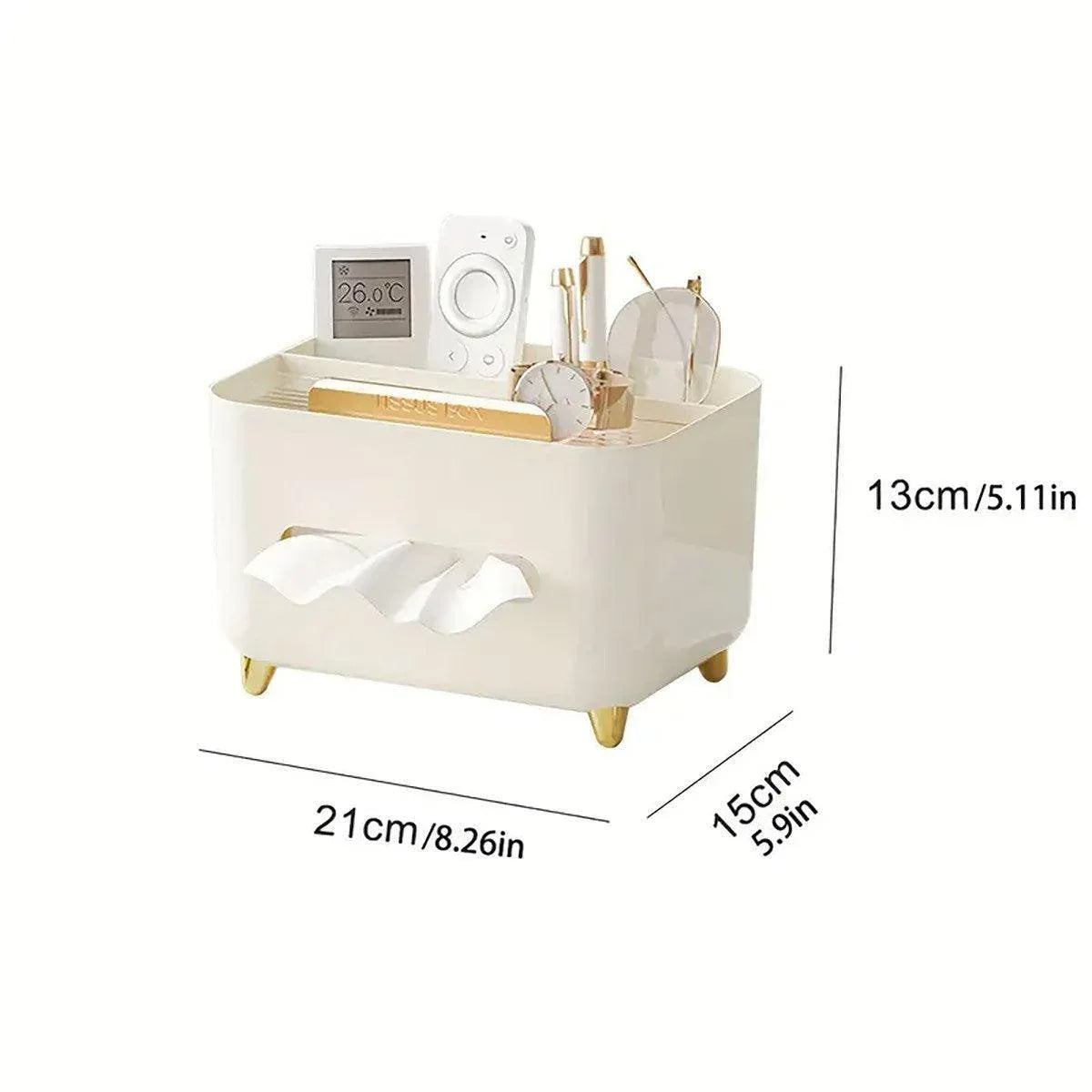 Tissue Box Dispenser Storage Box Napkin Case Remote Control Box Multi-Function - White - Mekamart Australia